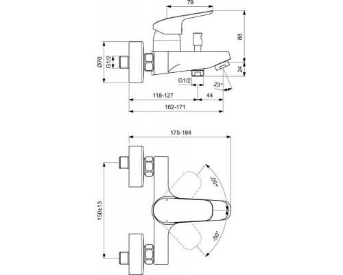 Смеситель Ideal Standard Ceraflex  B1721AA для ванны с душем