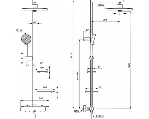 Душевая система Ideal Standard Alu+ BD583RO термостатическая, розовое золото