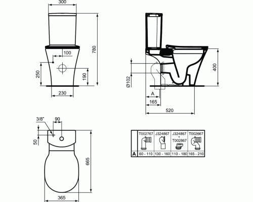 Бачок для унитаза нижняя подводка Ideal Standard CONNECT AIR Curve E073901