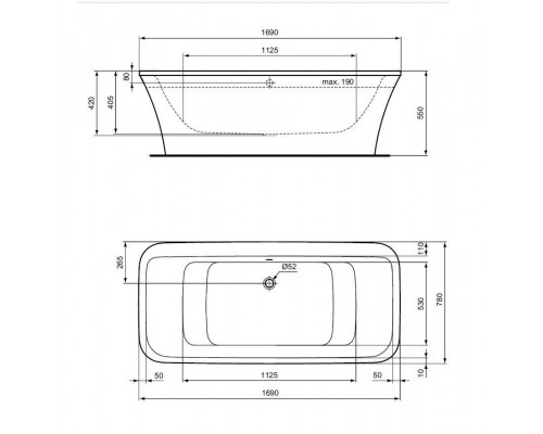 Акриловая свободностоящая ванна 170х79 см Ideal Standard CONNECT AIR E113801
