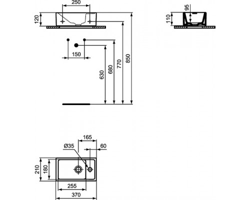 Умывальник  Ideal Standard Tempo 37X21 см, 1 отверстие под смеситель справа E211201