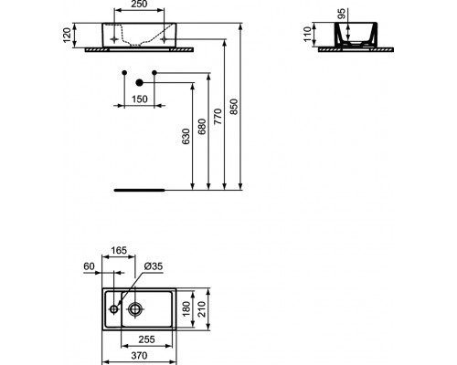Умывальник  Ideal Standard Tempo 37X21 см, 1 отверстие под смеситель слева E211301