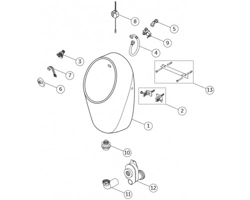 Ideal Standard i.life Писсуар подвесной 64х31х30см., Rimless сенсорный, крепеж, сифон, цвет: белый глянец