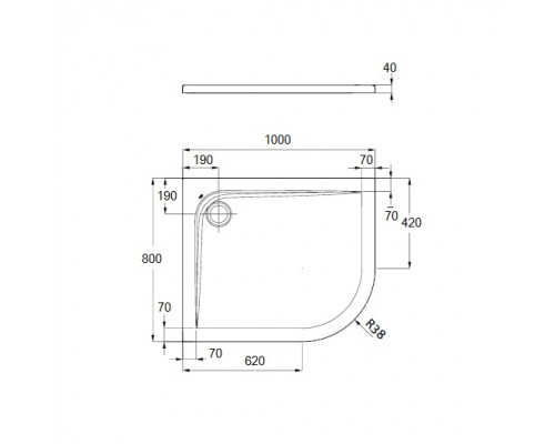 Акриловый асимметричный душевой поддон 100X80 см, левая версия Ideal Standard ULTRAFLAT K240701