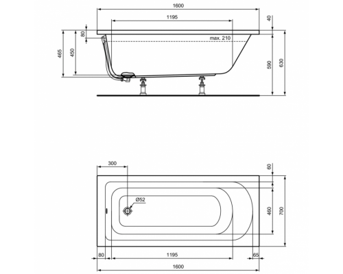 Прямоугольная ванна 160х70 см Ideal Standard HOTLINE K274501
