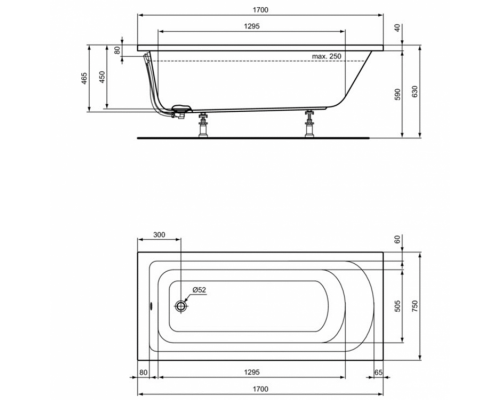 Прямоугольная ванна 170х75 см Ideal Standard HOTLINE K274601