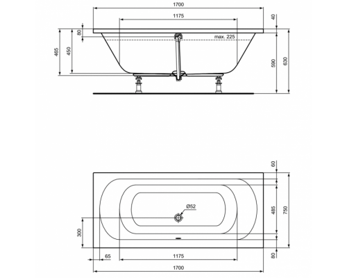 Прямоугольная ванна 170х75 см Ideal Standard HOTLINE Duo K274901