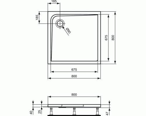 Акриловый квадратный душевой поддон 80X80 см Ideal Standard ULTRAFLAT K517201