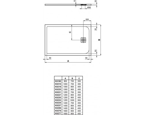 Прямоугольный душевой поддон 120х90 см Ideal Standard ULTRAFLAT S K8230FR
