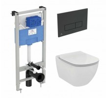 Промо комплект:  инсталляция с унитазом Ideal Standard Tesi Aquablade + кнопка Oleas M2 черный матовый