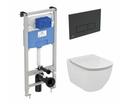 Промо комплект:  инсталляция с унитазом Ideal Standard Tesi Aquablade + кнопка Oleas M2 черный матовый
