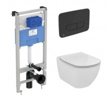 Промо комплект:  инсталляция с унитазом Ideal Standard Tesi Aquablade + кнопка Oleas M3 черный матовый Промо комплект:  инсталляция с унитазом Ideal Standard Tesi Aquablade + кнопка Oleas M3 черный матовый