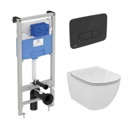 Промо комплект:  инсталляция с унитазом Ideal Standard Tesi Aquablade + кнопка Oleas M3 черный матовый