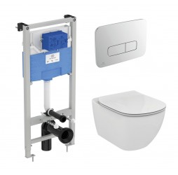 Промо комплект:  инсталляция с унитазом Ideal Standard Tesi Aquablade + кнопка Oleas M3 хром