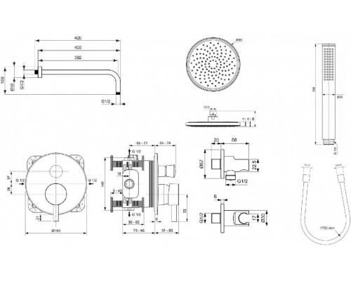 Система скрытого монтажа Ideal Standard Ceraline Black (6 in 1) SetA6939XG