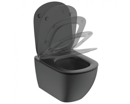 Унитаз подвесной Ideal Standard Tesi AQUABLADE с тонким сиденье Soft-close черный матовый (антрацит)