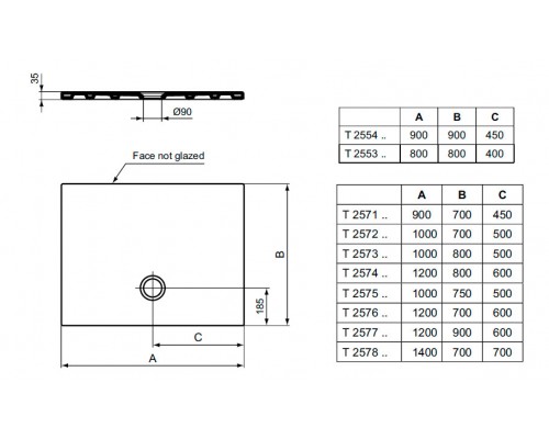 Керамический прямоугольный душевой поддон 120X90 см Ideal Standard STRADA T2577YK