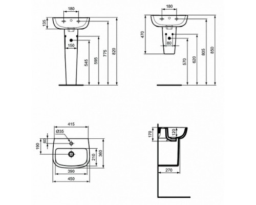 Раковина Ideal Standard Esedra Guest 45 x 36 см, белый, T281101