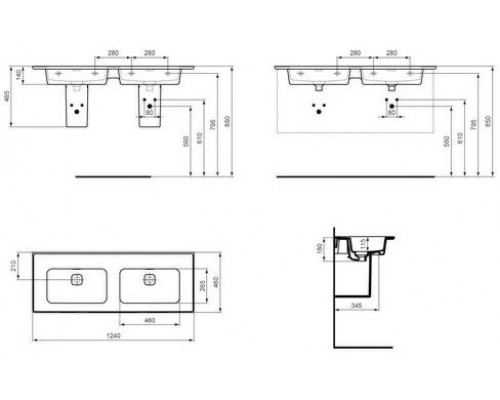 Раковина Ideal Standard Strada II Vanity  124x46 подвесная, без отверстий под смесители