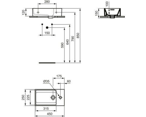 Умывальник  Ideal Standard Extra 45X25 см, 1 отверстие под смеситель справа T373401