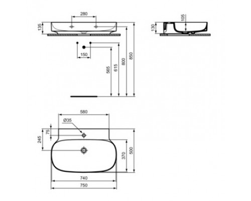 Раковина Ideal Standard Atelier Linda-X 75x50 см T4396V1 без перелива, белый матовый