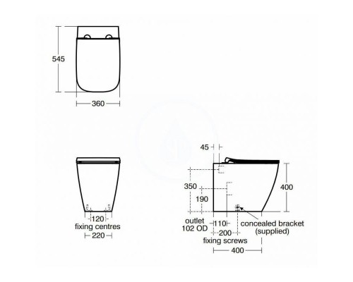 Унитаз приставной Ideal Standard i.life B безободковый RimLS+, c тонкой крышкой Soft-close T461601+T500301