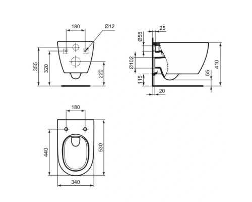 Комплект инсталляция с подвесным унитазом и сиденьем Ideal Standard I Life O HydroTwist (торнадо)