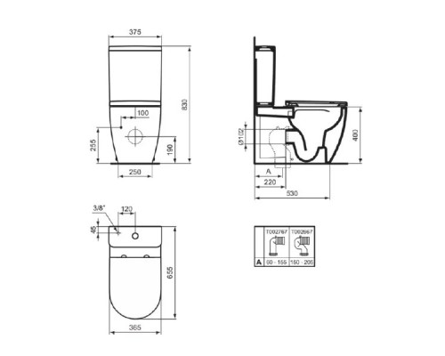 Напольный безободковый пристенный унитаз Ideal Standard Elisse с бачком и крышкой Soft-close T569601