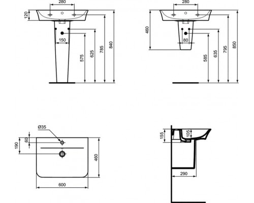 Раковина Ideal Standard Connect Air Curve E035501 60 см