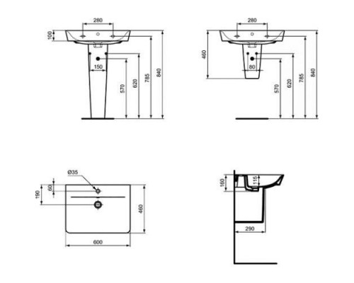 Раковина Ideal Standard Connect Air Cube E074201 60 см