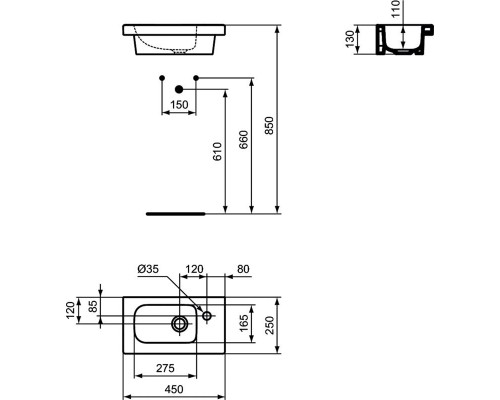 Гостевой умывальник 45 см, правая версия Ideal Standard CONNECT SPACE E136101