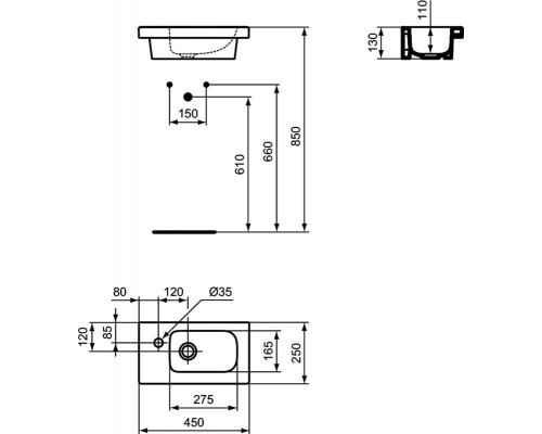 Гостевой умывальник 45 см, левая версия Ideal Standard CONNECT SPACE E136201