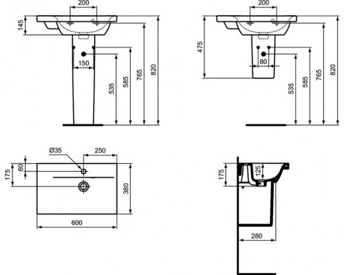 Умывальник 60х38 см Ideal Standard CONNECT SPACE E136501