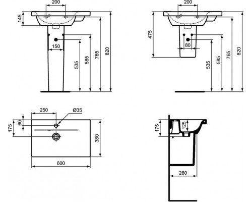 Умывальник 60х38 см Ideal Standard CONNECT SPACE E136601