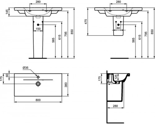 Умывальник 80X38 см Ideal Standard CONNECT SPACE E136901