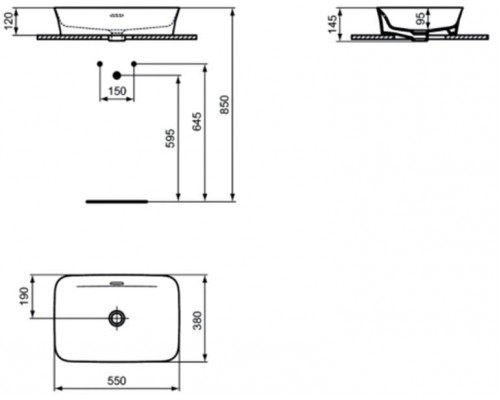 Раковина Ideal Standard IPALYSS без отверстия под смеситель 55X38, E139401