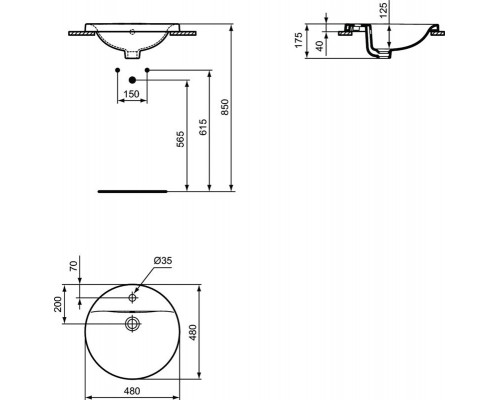 Круглый встраиваемый на столешницу умывальник 48 см Ideal Standard CONNECT E504201