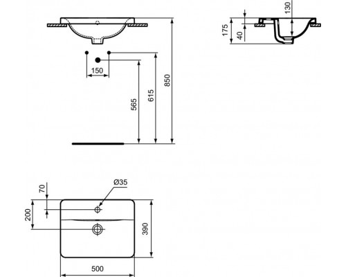 Прямоугольный встраиваемый на столешницу умывальник 50х39 см Ideal Standard CONNECT E504301