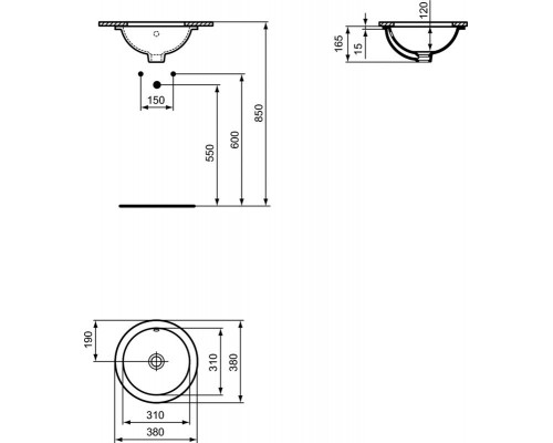 Круглый встраиваемый под столешницу умывальник 38 см Ideal Standard CONNECT E505201