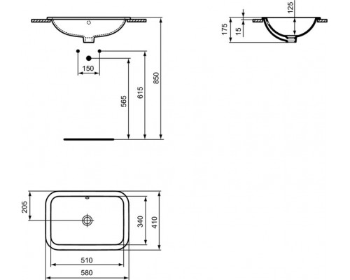 Прямоугольный встраиваемый на столешницу умывальник 58х41 см Ideal Standard CONNECT E505901