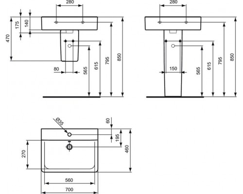 Умывальник 70 см Ideal Standard CONNECT Cube E773801