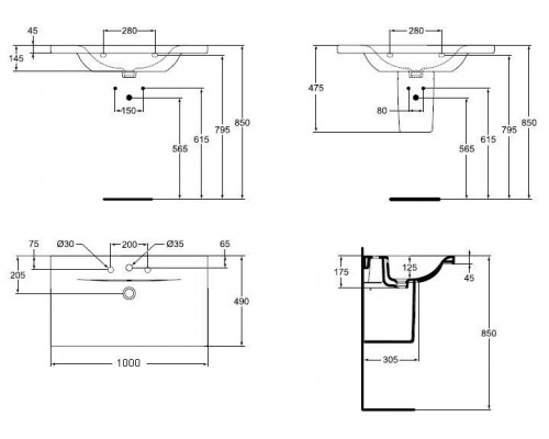 Раковина Ideal Standard Connect new E812601 (100 см)