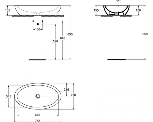 Умывальник-чаша овальный 75X42 см Ideal Standard STRADA K078501