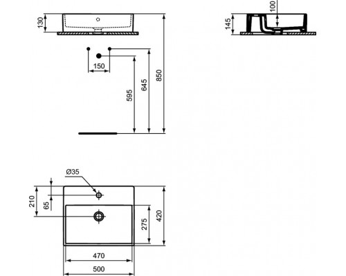 Прямоугольный умывальник-чаша 50X42 см Ideal Standard STRADA K081601