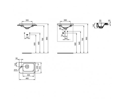 Асимметричный мебельный умывальник 46x31 см Ideal Standard TONIC II Guest K086601