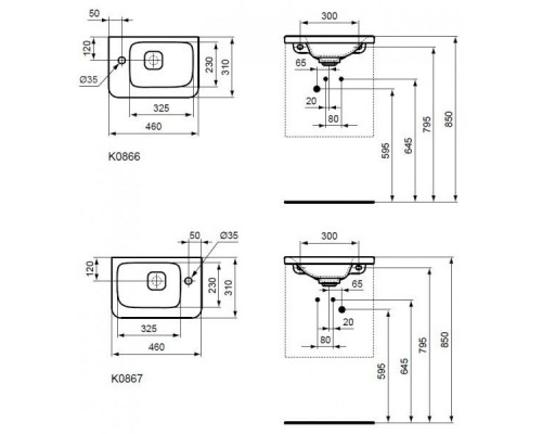 Асимметричный мебельный умывальник 46x31 см Ideal Standard TONIC II Guest K086701
