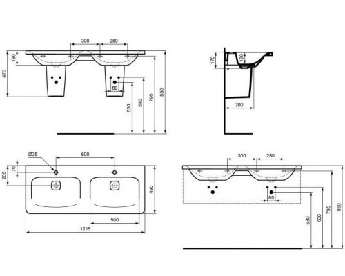 Умывальник 120 см Ideal Standard TONIC II K087101 мебельный
