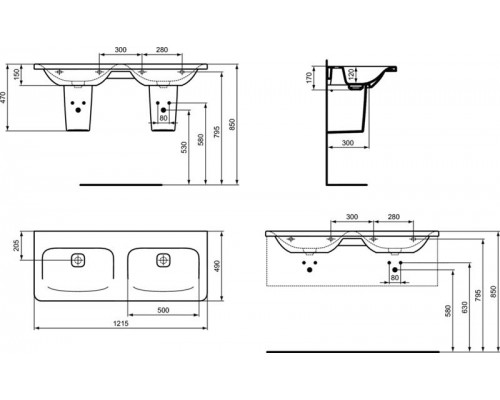 Умывальник 120 см Ideal Standard TONIC II K087401 подвесной
