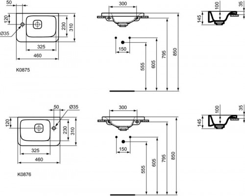 Асимметричный подвесной умывальник 46x31 см Ideal Standard TONIC II Guest K087501