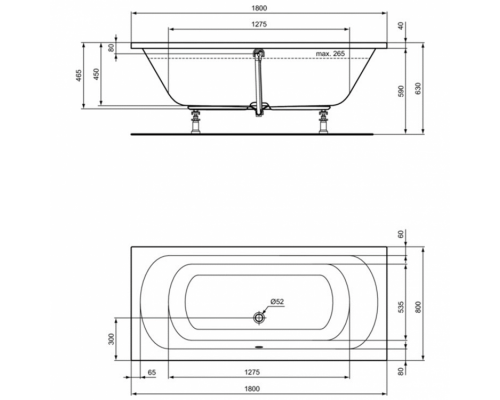 Прямоугольная ванна 180х80 см Ideal Standard HOTLINE Duo K275001